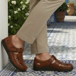 sandales homme orthopÉdique 100 % cuir marron (f1001m)