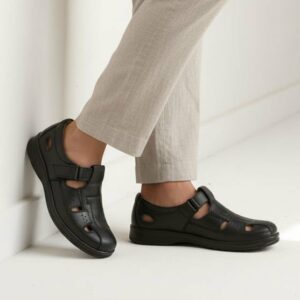 sandales homme orthopÉdique 100 % cuir noir (f1001n)