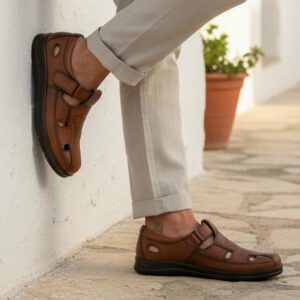 sandales homme orthopÉdique 100 % cuir marron (f1001m)