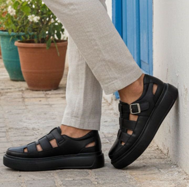 Sandales Homme 100 % Cuir Noir (SLX01N)
