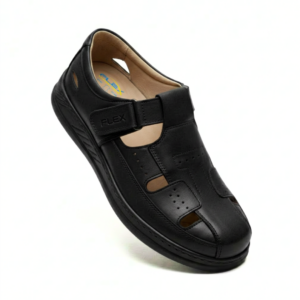 sandales homme orthopÉdique 100 % cuir noir (f1001n)