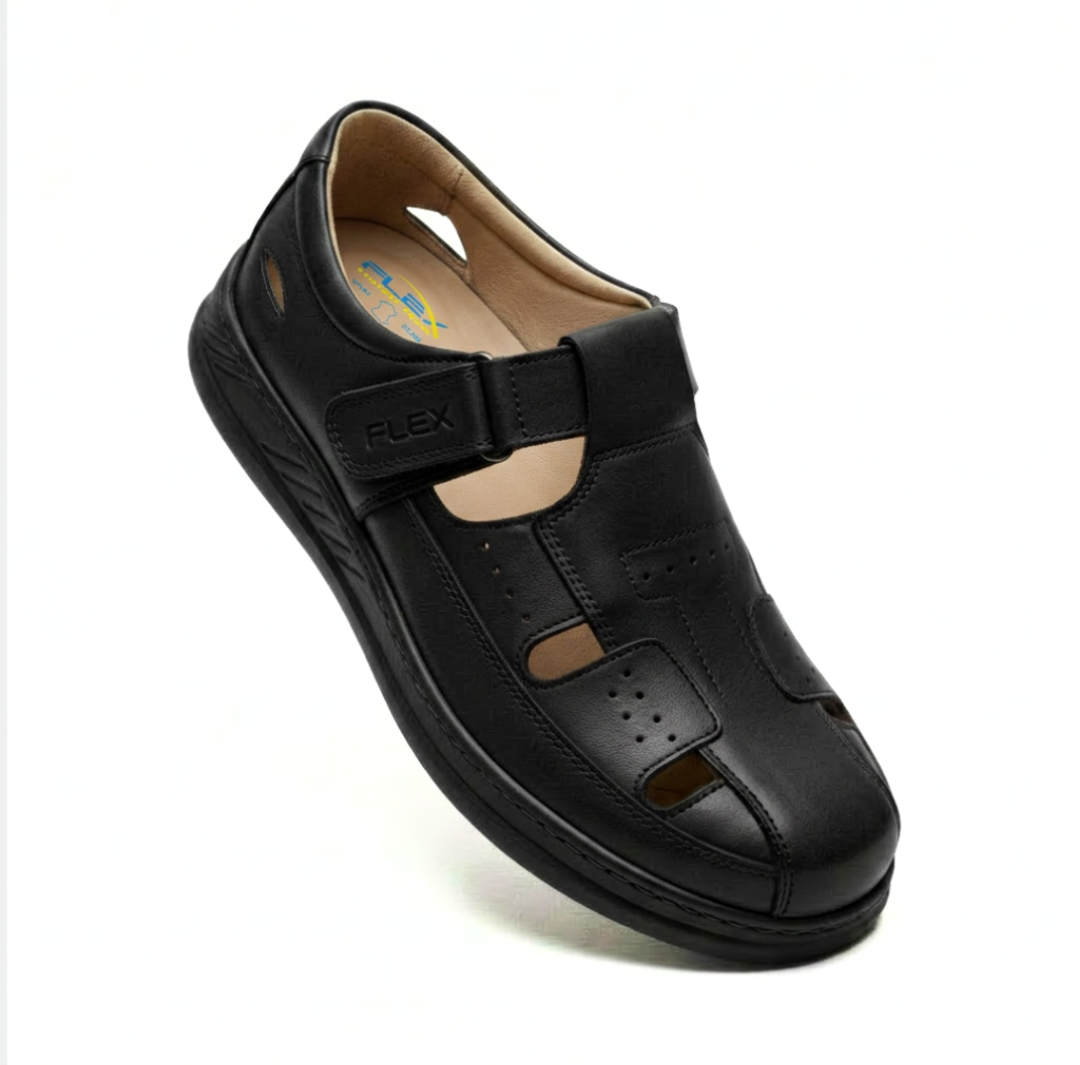 sandales homme orthopÉdique 100 % cuir noir (f1001n)