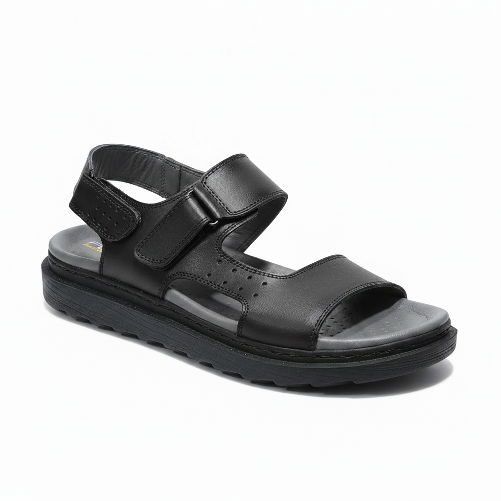 Sandales Homme ORTHOPÉDIQUE 100 % Cuir Noir (F1003N)