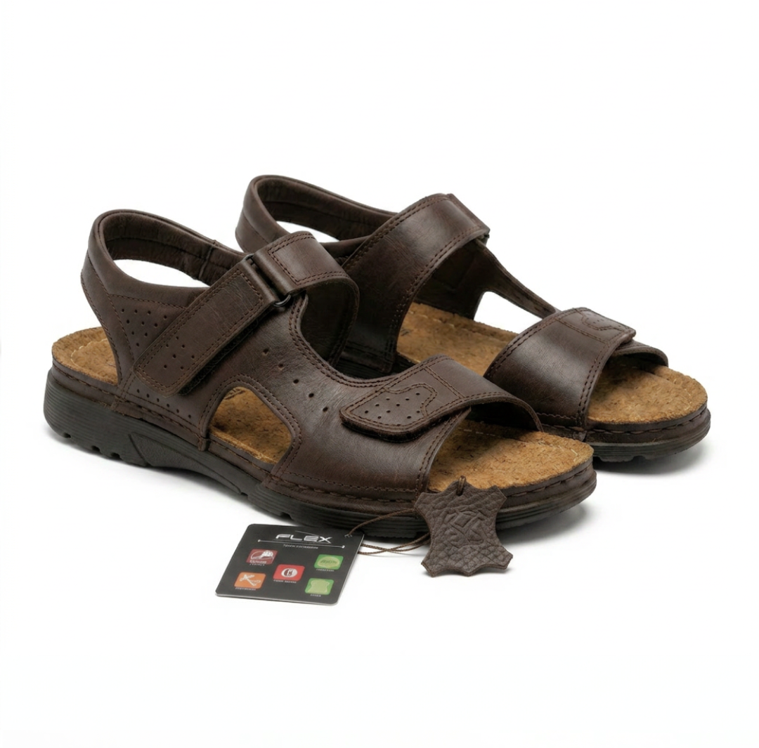 Sandales Homme ORTHOPÉDIQUE 100 % Cuir Marron (F1004M)