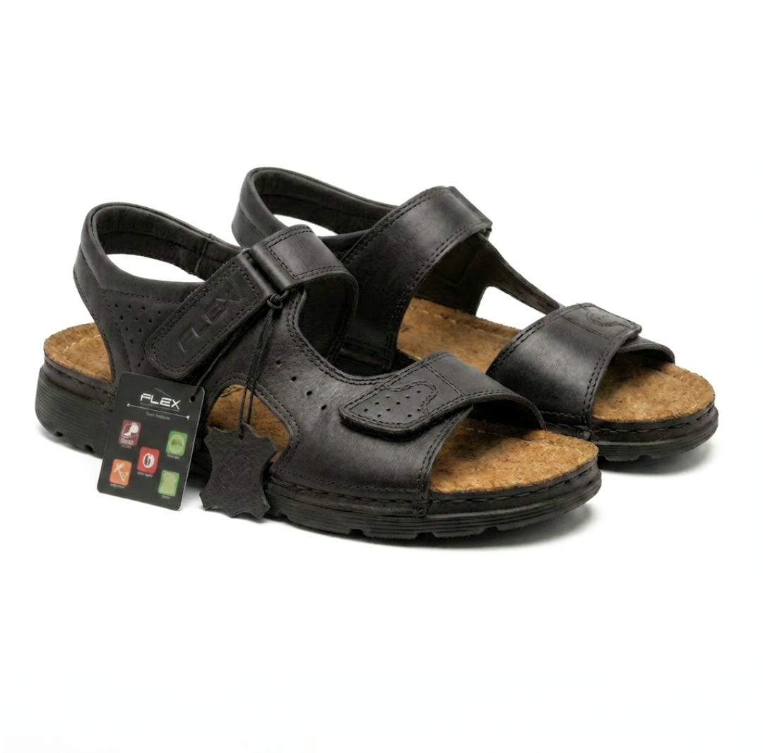 Sandales Homme ORTHOPÉDIQUE 100 % Cuir Noir (F1004N)