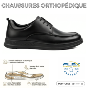 chaussures homme orthopÉdique 100 % cuir noir (cf1001n)