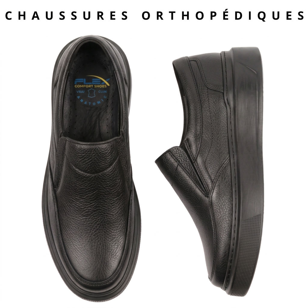 chaussures orthopÉdique 100 % cuir noir (cf1002n)